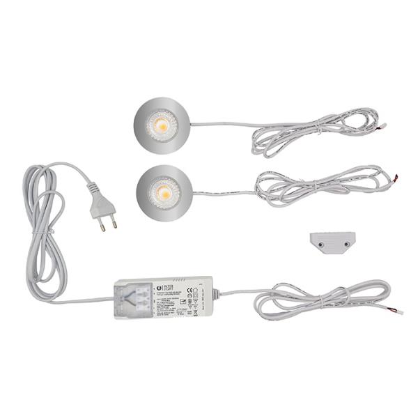 LED-spotset Cabiled dimbaar 2x4W 2700K geborsteld