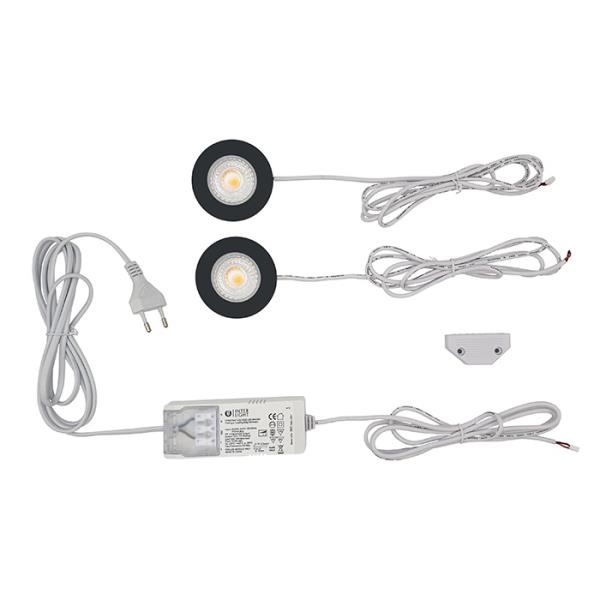 LED-spotset Cabiled dimbaar 2x4W 2700K IP44 zwart