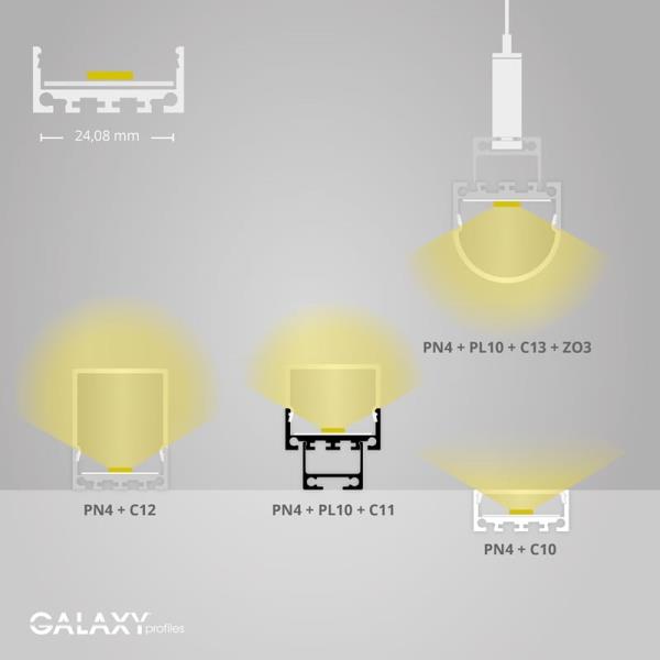 PN4 LED Profile 200cm White RAL9010,  strips 24mm afbeelding 4