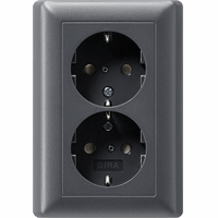 Gira System 55 Wandcontactdoos +RA 2-v kinderveilig antraciet 078328 afbeelding 2