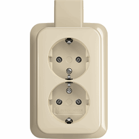 Busch Jaeger opbouw dubbel stopcontact met randaarde creme inclusief (2TKA00003937) afbeelding 2