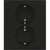Busch-Jaeger dubbel stopcontact inbouw mat zwart met randaarde  voor ronde inbouwdoos (202 EUJRB-885)
