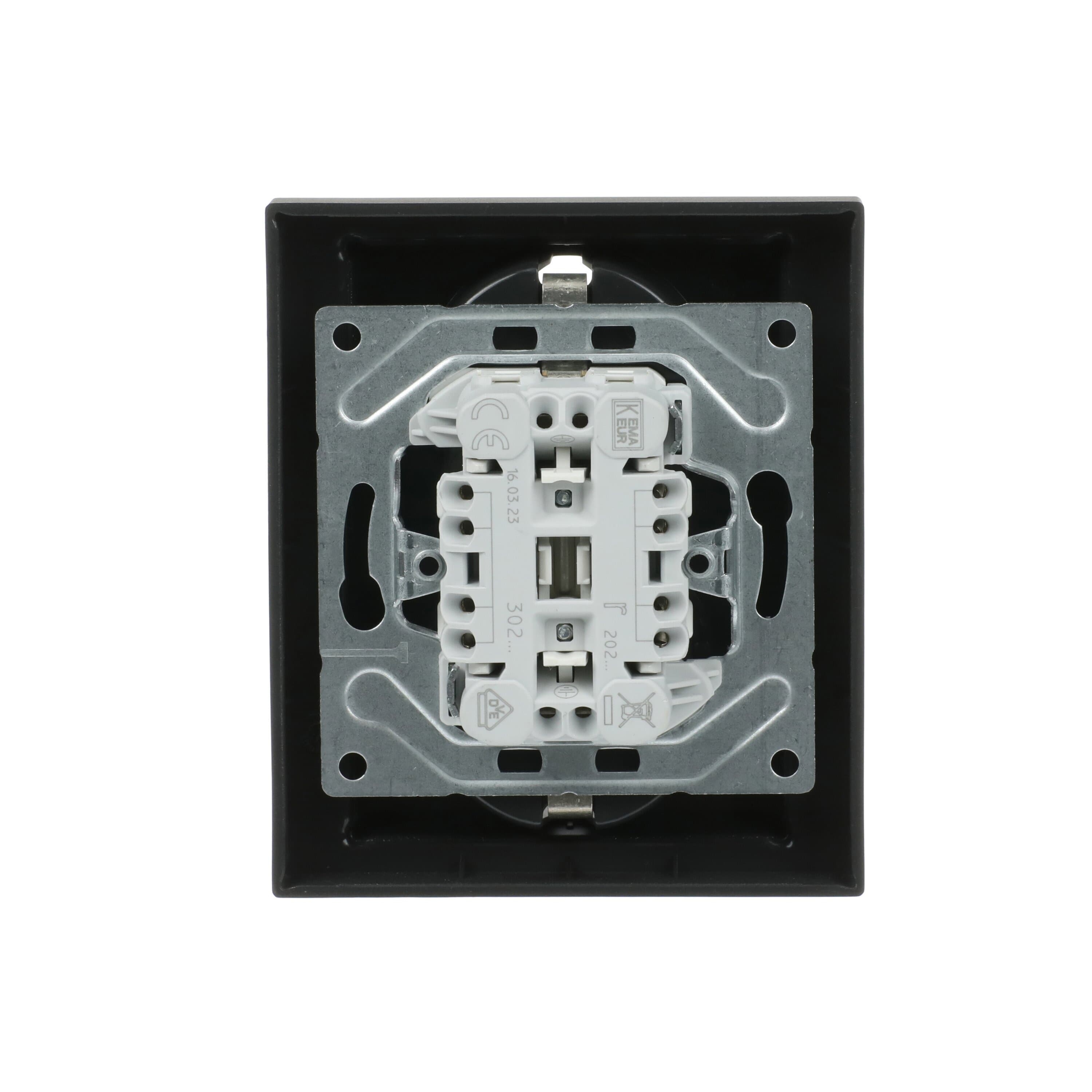 Busch-Jaeger dubbel stopcontact inbouw mat zwart met randaarde  voor ronde inbouwdoos (202 EUJRB-885)