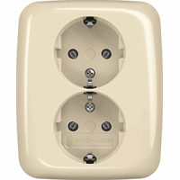Busch-Jaeger wandcontactdoos 2-voudig met randaarde inbouw creme (2TKA00003900) afbeelding 2