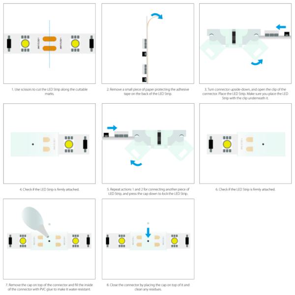 Koppelconnector SC 2p LED-strip PCB 8mm IP67