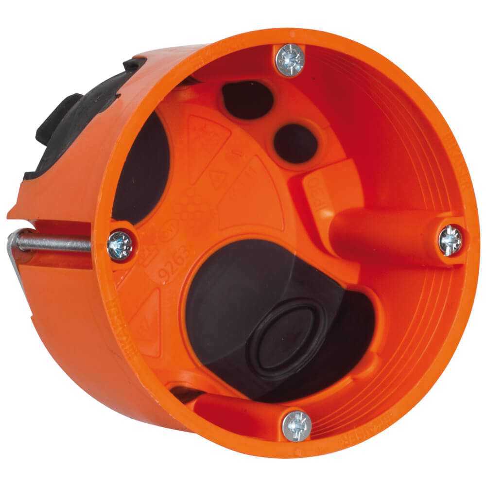 Luchtdichte Hollewand inbouwdoos oranje gatmaat 68mm met trekontlasting voor buis en kabel