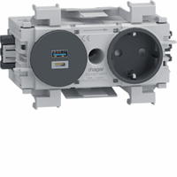 WCD+RA 1-v + USB-A+C, frontmont. Wago R9011 zwart afbeelding 2