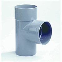 PVC T-stuk 90 mm 2 x lijmmof 1 x spie 90° grijs afbeelding 2