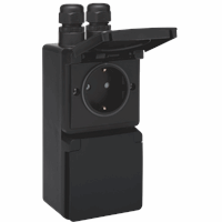 Niko Hydro dubbel stopcontact  zwart met randaarde verticaal waterdicht dubbele wartel (761-37835)