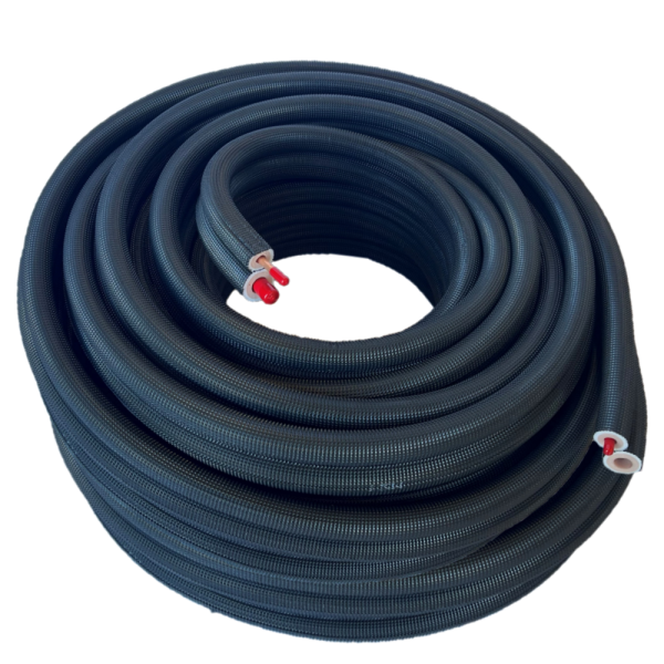 Geïsoleerde combi koelleiding 1/4"+1/2" 30m zwart