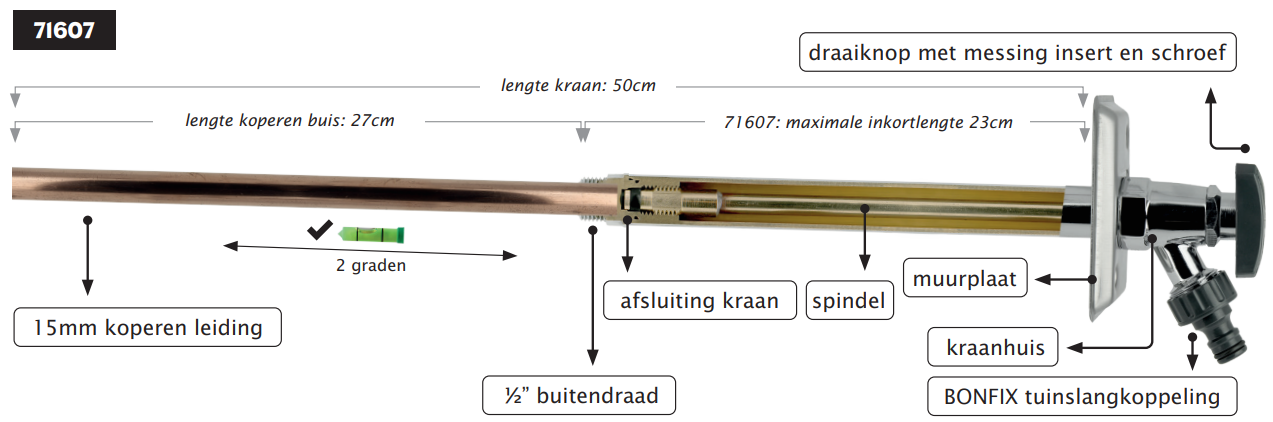 BONFIX Vorstvrije gevelkraan 1/2"/15mm L=230-500mm