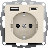 Gira System 55 Wandcontactdoos +RA + USB-A en USB-C crème 245901 afbeelding 2