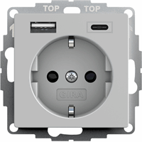 Gira System 55 Wandcontactdoos +RA + USB-A en USB-C grijs mat 2459015 afbeelding 2