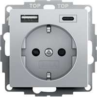 Gira System 55 Wandcontactdoos +RA + USB-A en USB-C aluminium 245926 afbeelding 2