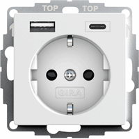 Gira USB en USBC lader 15W 3A Mat Wit RAL9010 met stopcontact 245927