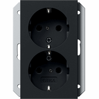 Gira System 55 Wandcontactdoos +RA 2-v kinderveilig 1 inb.doos zwart mat 2731005 afbeelding 2