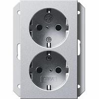 Gira System 55 Wandcontactdoos +RA 2-v kinderveilig 1 inb.doos aluminium 273126