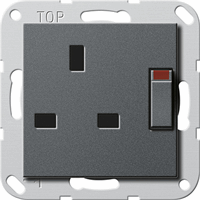 Gira System 55 Wandcontactdoos 1-v BS1363 kinderveilig geschakeld antrac. 277828 afbeelding 2