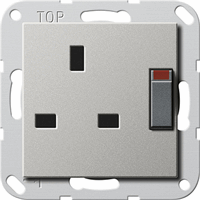 Gira System 55 Wandcontactdoos 1-v BS1363 kinderveilig geschakeld rvs 2778600 afbeelding 2