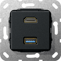 Gira Inb. USB-A 3.0 + HDMI zwart mat 567810 afbeelding 2