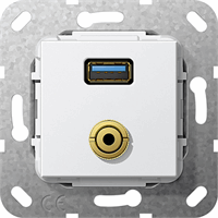 Gira Inb. USB-A 3.0+MJack zuiver wit 568703 afbeelding 2