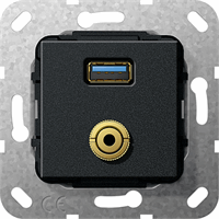 Gira Inb. USB-A 3.0+MJack zwart mat 568710 afbeelding 2