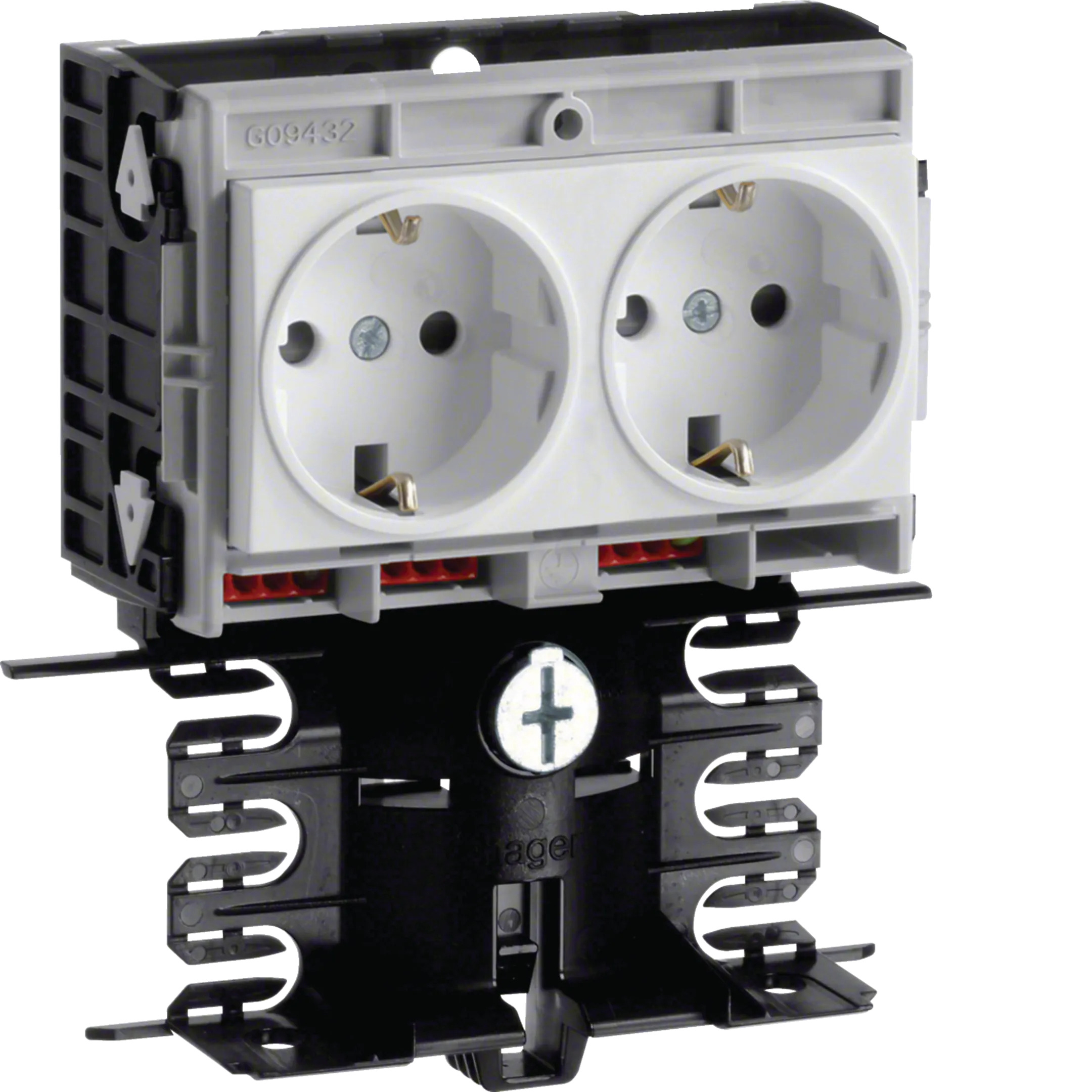 Hager tehalit SL, frame met dubbele contactdoos, voor goot 80 MM hoog, verkeerswit (SL200809409016)