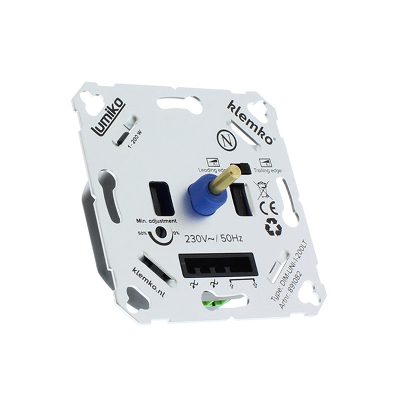Dimmer draai/druk univ. 1-200W inbouw