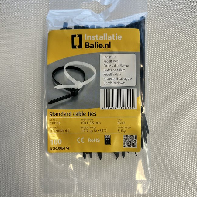 InstallatieBalie Kabelbinder PA 100x2,5mm UV-bestendig zwart (100st) afbeelding 2