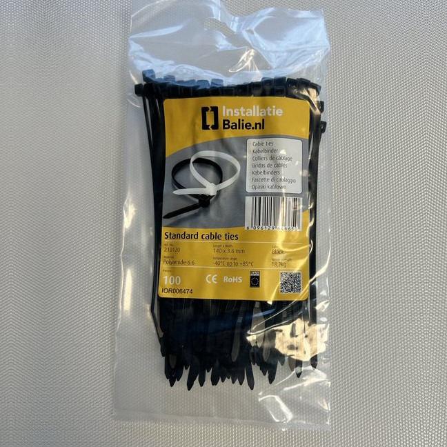 InstallatieBalie Kabelbinder PA 140x3,6mm UV-bestendig zwart (100st) afbeelding 1