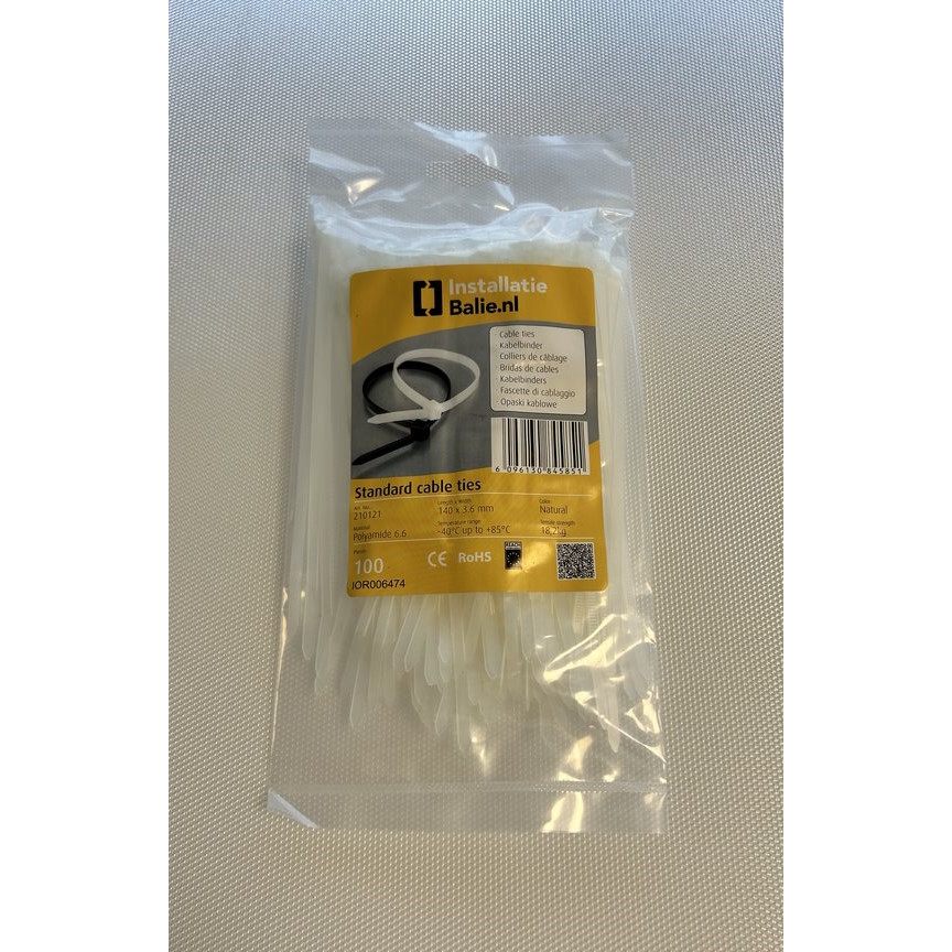 InstallatieBalie Kabelbinder PA 140x3,6mm naturel (100st) afbeelding 1