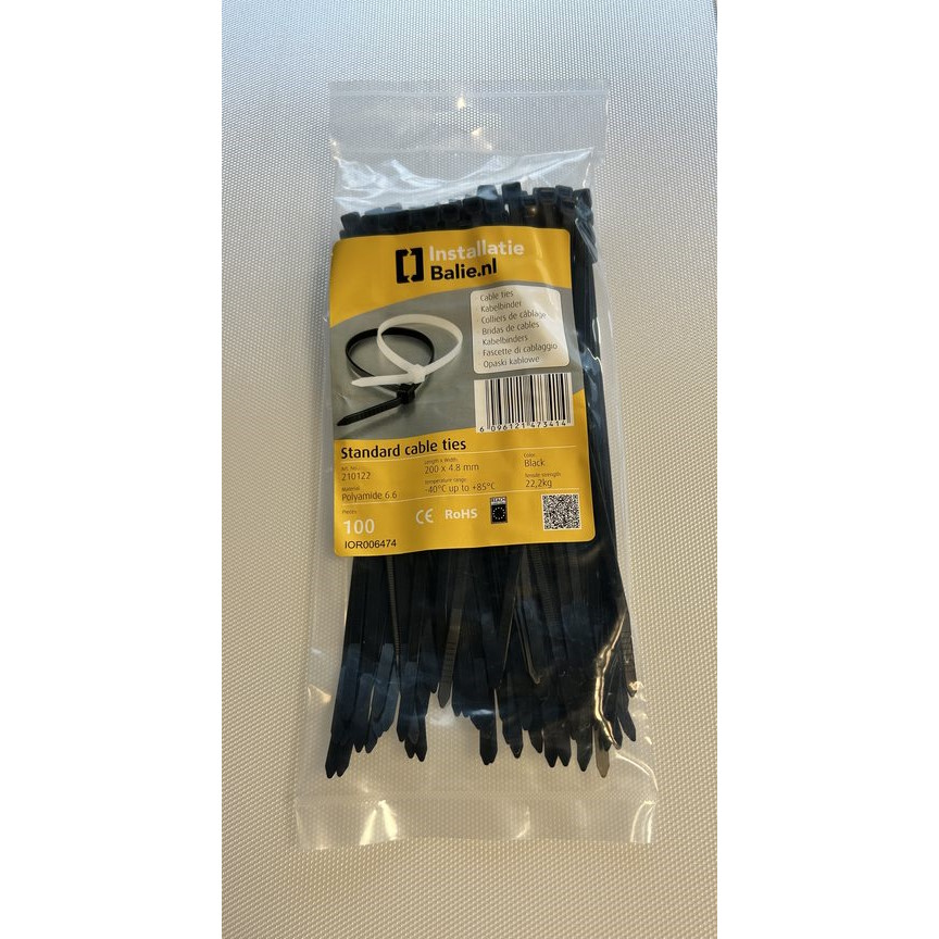 Kabelbinder 200x4,8mm UV zwart (100st)
