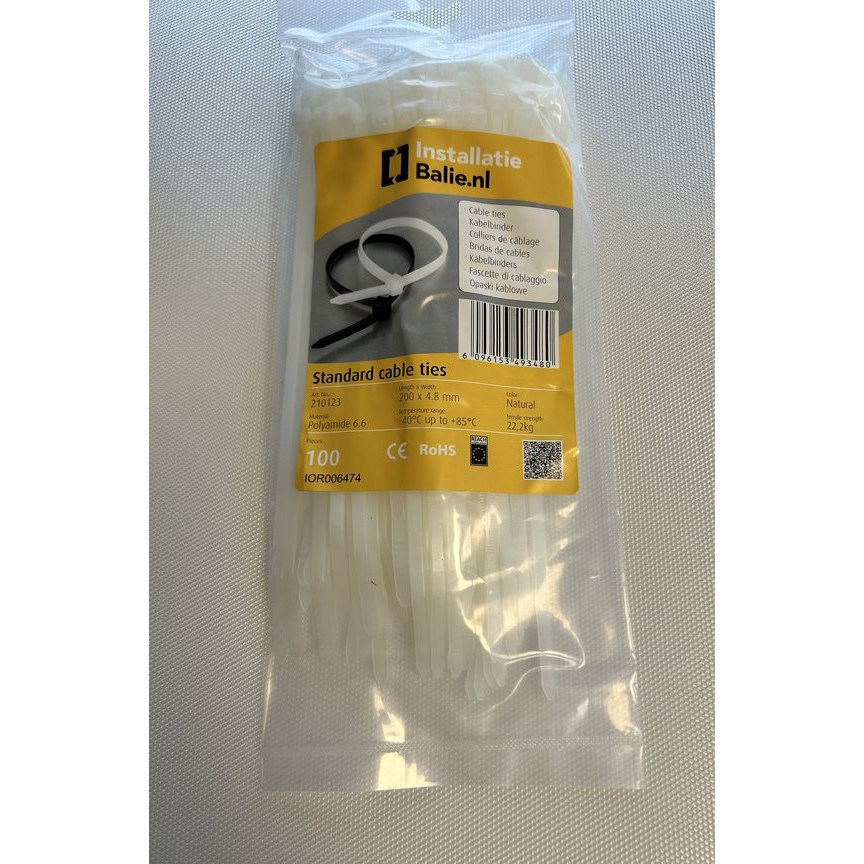InstallatieBalie Kabelbinder PA 200x4,8mm naturel (100st) afbeelding 1