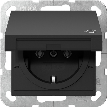 GIRA stopcontact met klep mat zwart randaarde 4454005