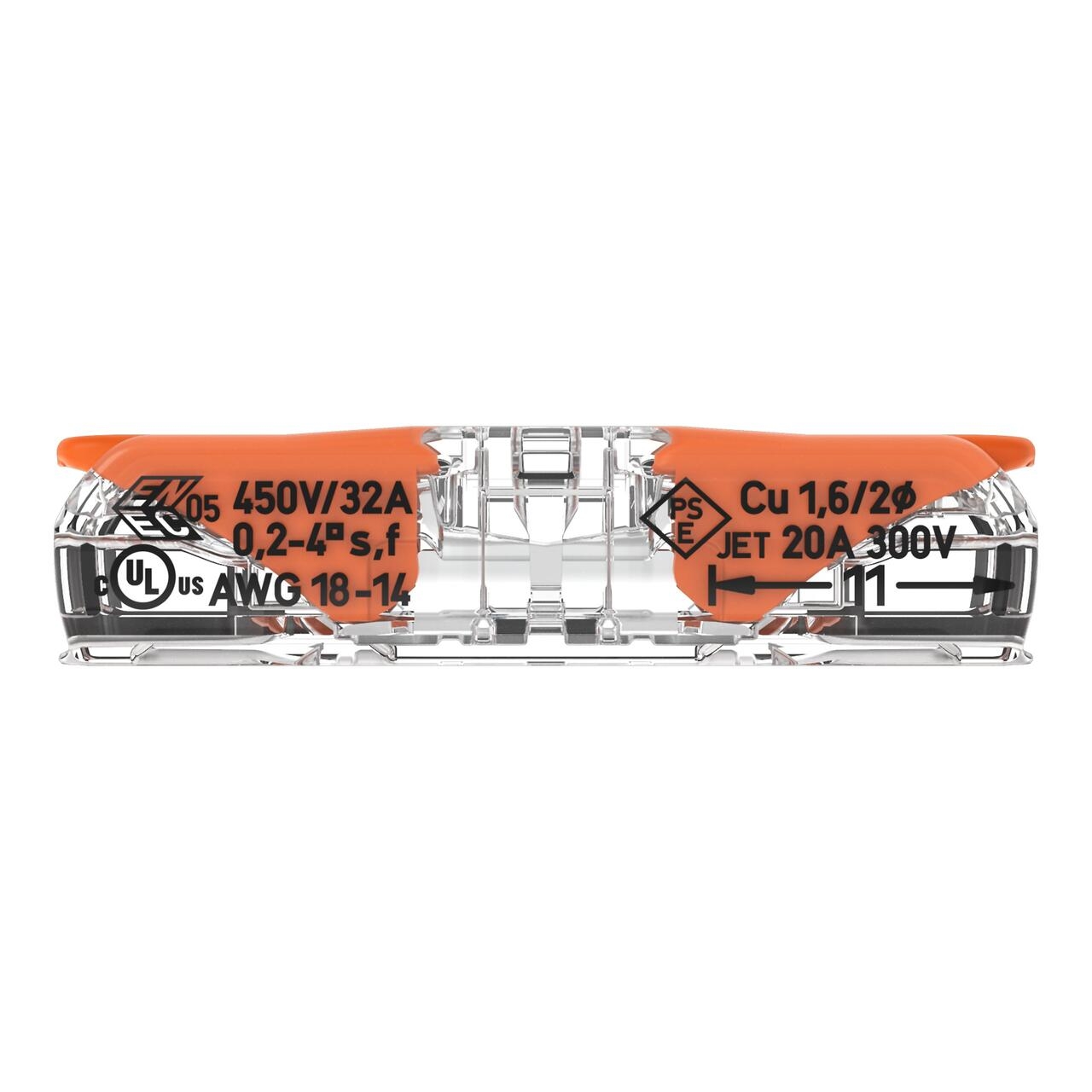 Wago Lasklem 221-2411 hevelklem 2 draden  voor soepele massieve draad van 0,2 tot 4mm² 32A