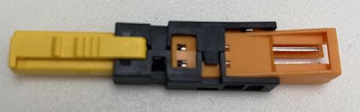 Verloopstekker voor aansluiting van Loox verbruiker (oranje) naar Loox5 (geel)