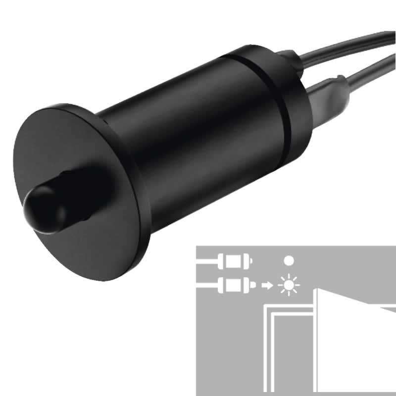 Deurschakelaar zwart inbouw met aansluitsnoer deur open licht aan deur dicht licht uit boorgat 12mm