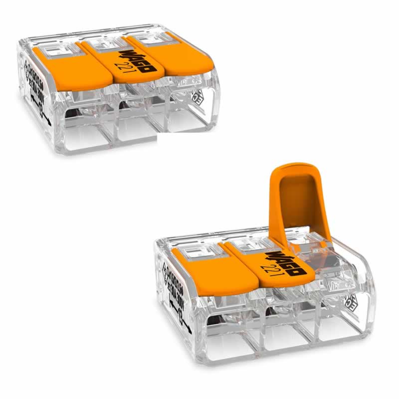 Wago lasklem 221-413 hevelklem 3 draden 10 stuks  voor soepele en massieve draad van 0.14 tot 4mm²