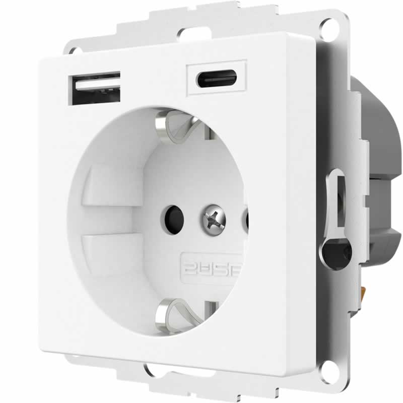 2USB InCharge Pro 15W USB stopcontact wit met USB-A en USB-C poort (2U-449511) afbeelding 1
