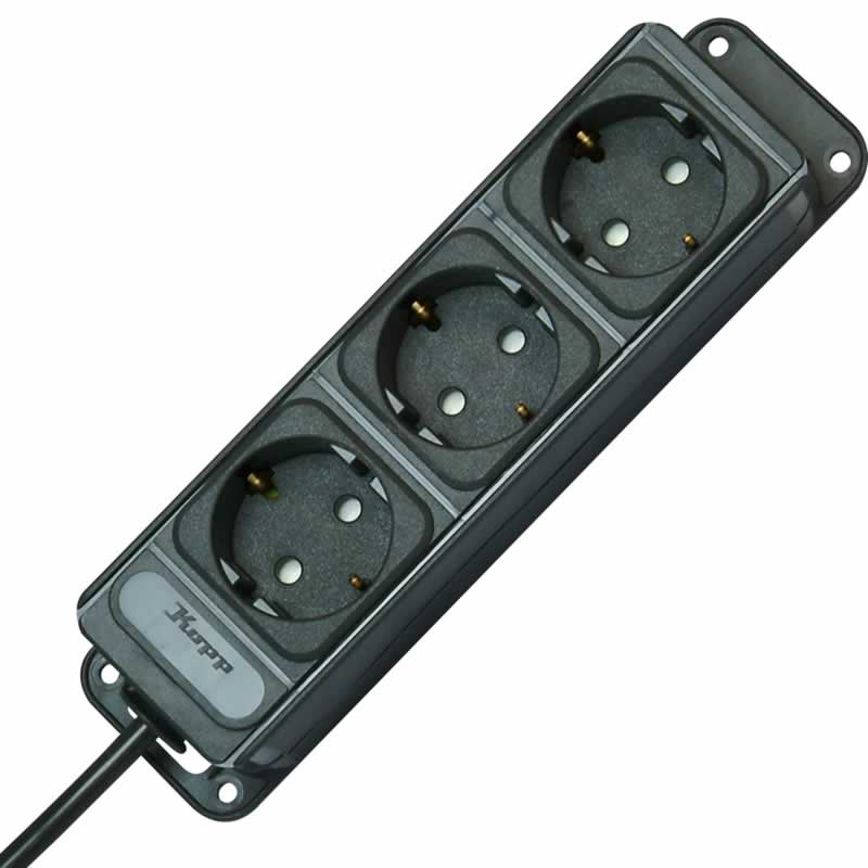Kopp haakse stekkerdoos 3 stopcontacten kinderveilig antraciet - 1,4 meter snoer (127015013)