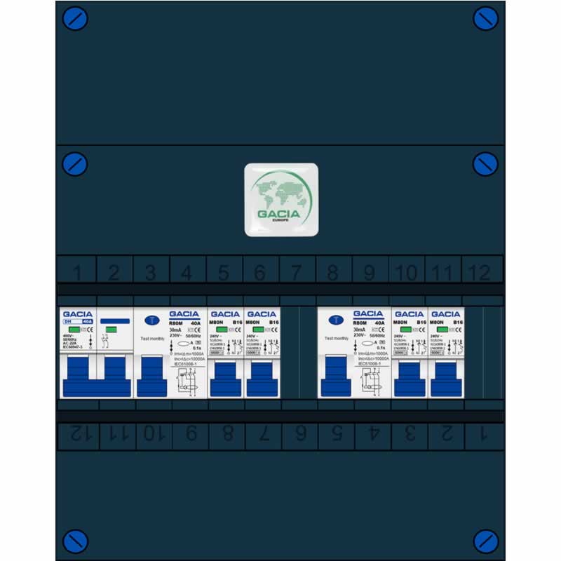 Groepenkast met 4 installatieautomaten 16A en 2 aardlekschakelaar 2 polig 40A hoofdschakelaar