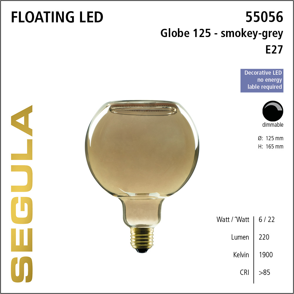 LED Lamp Globe Smokey Grey 125mm 6W 220 lumen 1900K E27 dimbaar 55056