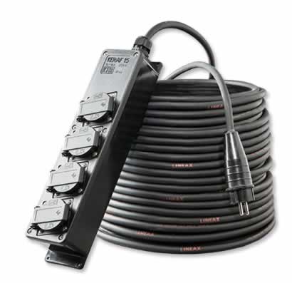 Verdeeldoos zwart 4x schuko 16A 250V 10 meter kabel 3x1.5mm² Keraf afbeelding 2