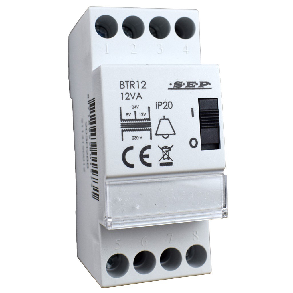 SEP BTR-12 beltrafo 8-12-24V 12VA met schakelaar voor Nest Hello, Ring standaard deurbel systemen
