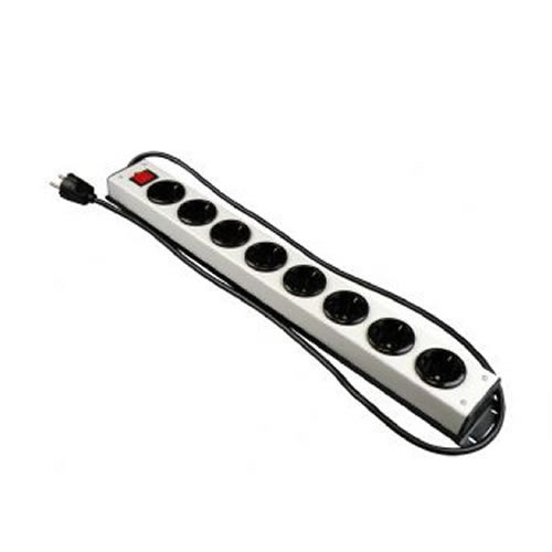 Stekkerblok 8 stopcontacten met schakelaar snoer stekker professioneel zilverkleurig afbeelding 2