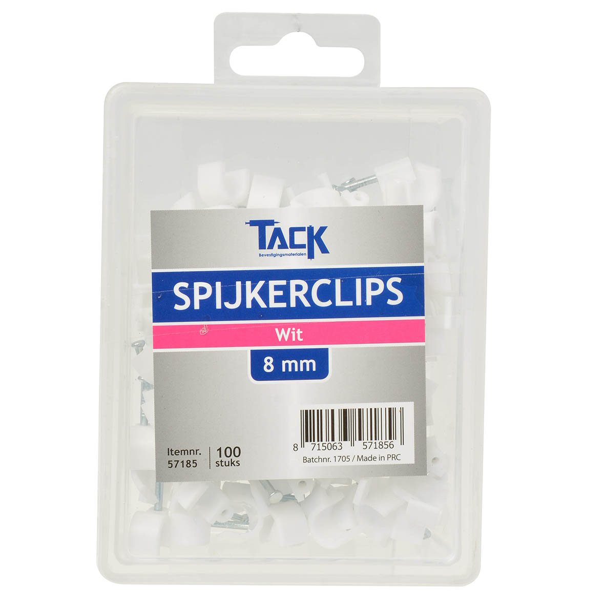 Spijkerclips wit 8mm 100 stuks afbeelding 2