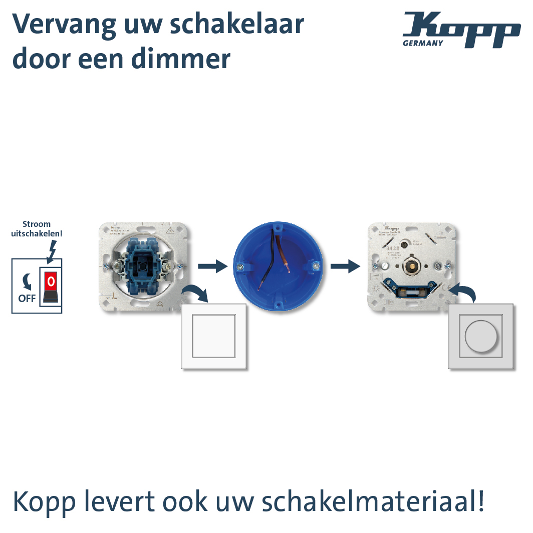 Kopp LED dimmer 8428 voor LED en gloei- halogeen 3-35W RL 7-110W druk/draai (842800008)