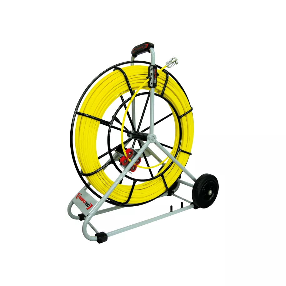 Glasvezel trekveer 120M 7,5MM M12 haspel 730mm voor buizen 50 tot 120mm incl. standaard Runpo 10091 afbeelding 1