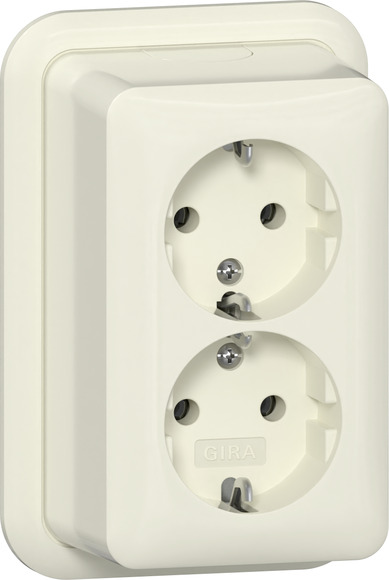 Gira opbouw Dubbele Wandcontactdoos +RA met montageplaat crème wit 478010