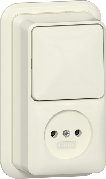 Gira opbouw Combinatie wandcontactdoos ZA 2P wisselschakelaar met montageplaatcrème wit 447610 afbeelding 2
